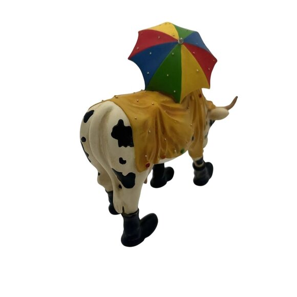 COW PARADE # 7704 RARE Mooing in the Rain 2002 No Box -Raincoat, Umbrella, Boots - Picture 6 of 9